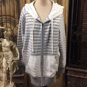 St. John striped zip front hooded sweater jacket L